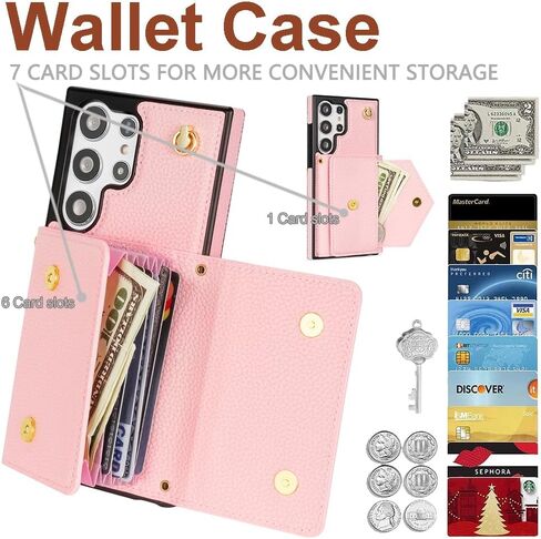 Crossbody Wallet Case for Samsung Galaxy S24 Ultra, Leather Flip Phone Cover for Samsung S24 Ultra with Card Holder, Shockproof Purse Case with Detachable Long Strap for Women Girl(Orange) in Kuwait