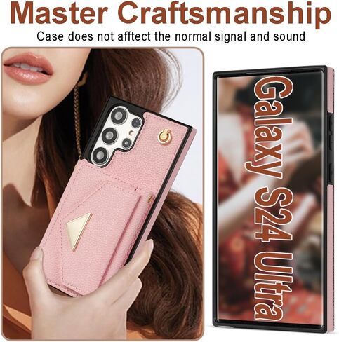 Crossbody Wallet Case for Samsung Galaxy S24 Ultra, Leather Flip Phone Cover for Samsung S24 Ultra with Card Holder, Shockproof Purse Case with Detachable Long Strap for Women Girl(Orange) in Kuwait