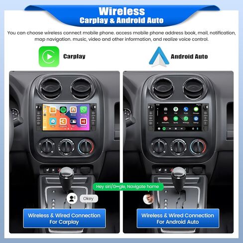 [2+64G] ستيريو سيارة Android 13 لسيارة Jeep Wrangler JK/Dodge RAM/Chrysler 300C/Chevrolet مع Carplay اللاسلكي وAndroid Auto، راديو سيارة بشاشة تعمل باللمس 7 بوصة مع وصلة مرآة BT FM/RDS WiFi GPS Dual USB in Kuwait
