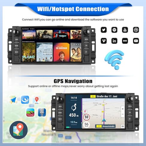 [2+64G] ستيريو سيارة Android 13 لسيارة Jeep Wrangler JK/Dodge RAM/Chrysler 300C/Chevrolet مع Carplay اللاسلكي وAndroid Auto، راديو سيارة بشاشة تعمل باللمس 7 بوصة مع وصلة مرآة BT FM/RDS WiFi GPS Dual USB in Kuwait