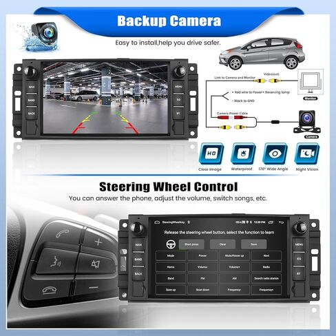[2+64G] ستيريو سيارة Android 13 لسيارة Jeep Wrangler JK/Dodge RAM/Chrysler 300C/Chevrolet مع Carplay اللاسلكي وAndroid Auto، راديو سيارة بشاشة تعمل باللمس 7 بوصة مع وصلة مرآة BT FM/RDS WiFi GPS Dual USB in Kuwait