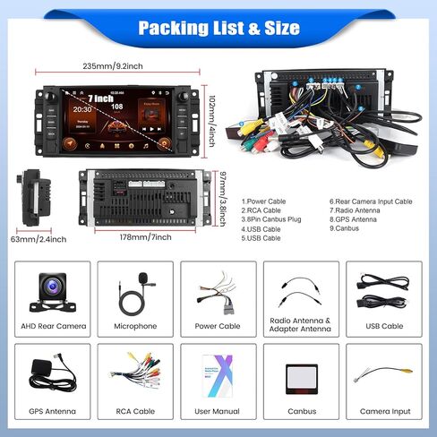 [2+64G] ستيريو سيارة Android 13 لسيارة Jeep Wrangler JK/Dodge RAM/Chrysler 300C/Chevrolet مع Carplay اللاسلكي وAndroid Auto، راديو سيارة بشاشة تعمل باللمس 7 بوصة مع وصلة مرآة BT FM/RDS WiFi GPS Dual USB in Kuwait