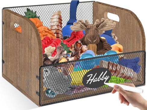 Large Dog Toy Bin with Handles, Wood Dog Toy Basket for Toy Chest, Dog Toy Box for dog toy Organization and Storage, Dog Toy Storage Bin with Metal Basket, Dog Toy Bin with Chalkboard and Marker in Saudi Arabia