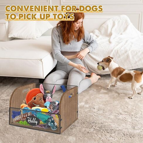Large Dog Toy Bin with Handles, Wood Dog Toy Basket for Toy Chest, Dog Toy Box for dog toy Organization and Storage, Dog Toy Storage Bin with Metal Basket, Dog Toy Bin with Chalkboard and Marker in Saudi Arabia