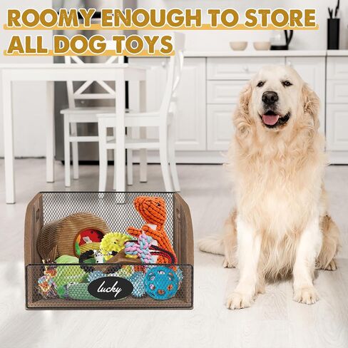 Large Dog Toy Bin with Handles, Wood Dog Toy Basket for Toy Chest, Dog Toy Box for dog toy Organization and Storage, Dog Toy Storage Bin with Metal Basket, Dog Toy Bin with Chalkboard and Marker in Saudi Arabia
