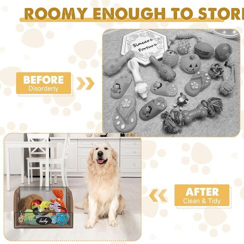 Large Dog Toy Bin with Handles, Wood Dog Toy Basket for Toy Chest, Dog Toy Box for dog toy Organization and Storage, Dog Toy Storage Bin with Metal Basket, Dog Toy Bin with Chalkboard and Marker in Saudi Arabia