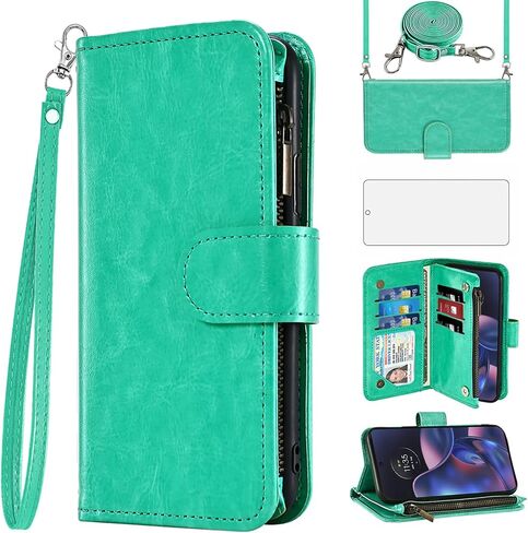 Asuwish Phone Case for Motorola Moto Edge 2022/MotoEdge 5G UW 2022 Wallet Cell Cover with Screen Protector Crossbody Strap Zipper Card Holder Slot Stand Gen 3 XT2205-1 XT2205-2 6.6 Women Girls Brown in Saudi Arabia