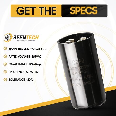 Seentech 189-227 uf/MFD 220-250 VAC ±20% CD60 Round Motor Start Capacitor 50/60 Hz AC Electric Motor Universal Fit for AC Motor Run or Fan Start and Cool or Heat Pump Air Conditioner in Kuwait