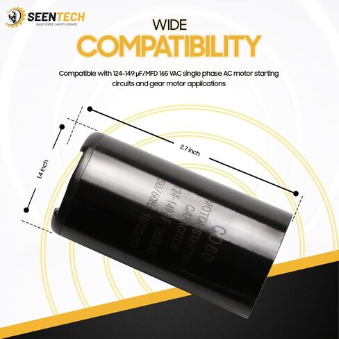 Seentech 189-227 uf/MFD 220-250 VAC ±20% CD60 Round Motor Start Capacitor 50/60 Hz AC Electric Motor Universal Fit for AC Motor Run or Fan Start and Cool or Heat Pump Air Conditioner in Kuwait