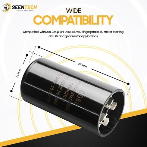 Seentech 189-227 uf/MFD 220-250 VAC ±20% CD60 Round Motor Start Capacitor 50/60 Hz AC Electric Motor Universal Fit for AC Motor Run or Fan Start and Cool or Heat Pump Air Conditioner in Kuwait