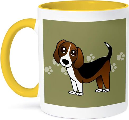 3dRose mug_35541_4 "Cute Beagle - Cartoon Dog - Green with Pawprints" Two Tone Black Mug, 11 oz, Multicolor in Saudi Arabia