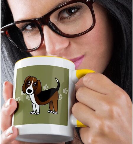 3dRose mug_35541_4 "Cute Beagle - Cartoon Dog - Green with Pawprints" Two Tone Black Mug, 11 oz, Multicolor in Saudi Arabia