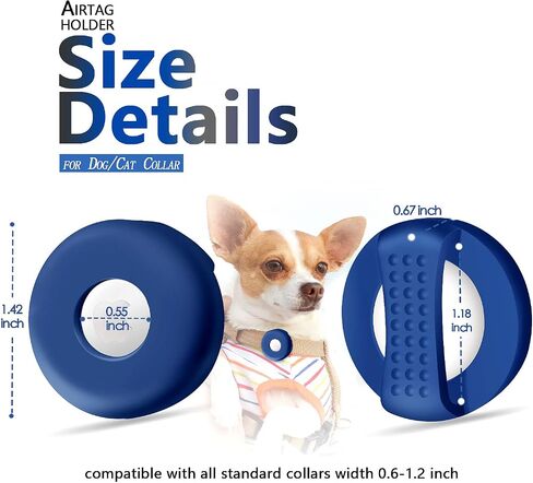 Airtag Dog Collar Holder with Soothing Dots (4 Pack), Silicone Shockproof Pet Collar Case for Apple AirTag, Durable Air Tag Case Holder Compatible with Cat Dog Collars 0.6-1.2 inch Width in Saudi Arabia