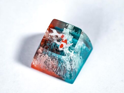 DATKEY Red Koi & Blue Ocean Artisan Keycap Koi الراتنج لوحة المفاتيح أغطية المفاتيح لطيف أغطية المفاتيح الحرفيين أغطية المفاتيح الجمالية أغطية المفاتيح المخصصة هدايا كوي للألعاب الحب رجل اللاعب في عيد ميلاد الذكرى in Saudi Arabia