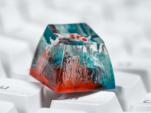 DATKEY Red Koi & Blue Ocean Artisan Keycap Koi الراتنج لوحة المفاتيح أغطية المفاتيح لطيف أغطية المفاتيح الحرفيين أغطية المفاتيح الجمالية أغطية المفاتيح المخصصة هدايا كوي للألعاب الحب رجل اللاعب في عيد ميلاد الذكرى in Saudi Arabia
