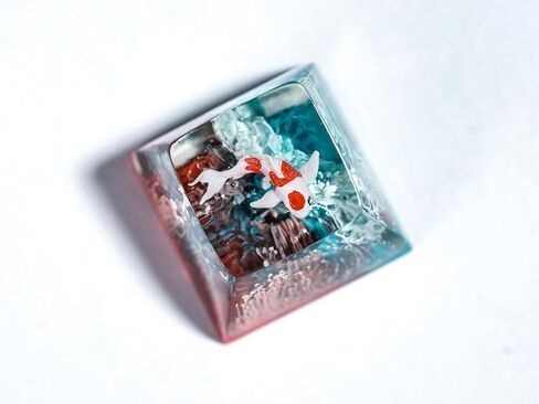 DATKEY Red Koi & Blue Ocean Artisan Keycap Koi الراتنج لوحة المفاتيح أغطية المفاتيح لطيف أغطية المفاتيح الحرفيين أغطية المفاتيح الجمالية أغطية المفاتيح المخصصة هدايا كوي للألعاب الحب رجل اللاعب في عيد ميلاد الذكرى in Saudi Arabia