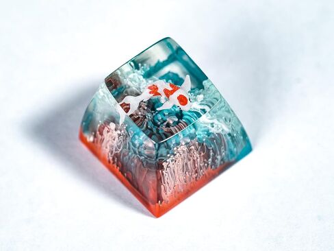 DATKEY Red Koi & Blue Ocean Artisan Keycap Koi الراتنج لوحة المفاتيح أغطية المفاتيح لطيف أغطية المفاتيح الحرفيين أغطية المفاتيح الجمالية أغطية المفاتيح المخصصة هدايا كوي للألعاب الحب رجل اللاعب في عيد ميلاد الذكرى in Saudi Arabia