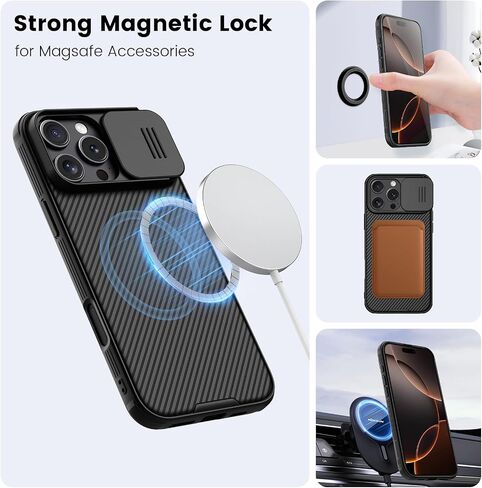 Nillkin Magnetic for iPhone 16 Pro Max Case, Upgraded Slide Camera Cover, Compatible with Magsafe, Slim Shockproof Protective Phone Case for 16 Pro Max 6.9 inch, Black in Saudi Arabia