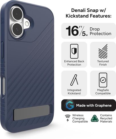 ZAGG Denali Snap with Kickstand for iPhone 16 Pro Max - 16ft Drop Protection, MagSafe Compatible, Graphene Reinforced, Dual Layer Protection, Recycled Materials, Black in Saudi Arabia