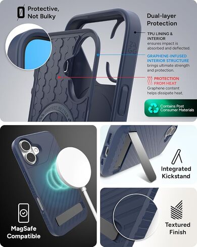 ZAGG Denali Snap with Kickstand for iPhone 16 Pro Max - 16ft Drop Protection, MagSafe Compatible, Graphene Reinforced, Dual Layer Protection, Recycled Materials, Black in Saudi Arabia
