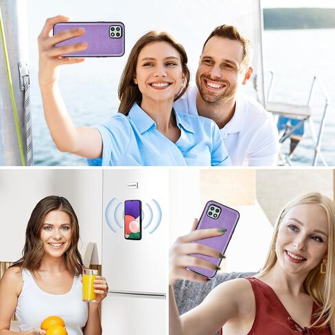 حافظة هاتف Asuwish لهاتف Samsung Galaxy A22 5G مزودة بسحاب وغطاء خلوي قابل للفصل مع واقي شاشة من الزجاج المقسى وحزام كروس وحامل بطاقة قلاب على شكل زهرة A 22 22A A22s G5 للنساء والفتيات باللون الأرجواني in Saudi Arabia