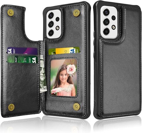 Case for Samsung Galaxy A53 5G, for Galaxy A53 5G Wallet Case with Card Holder, PU Leather ID Credit Card Slots Snap Buttons Clousure TPU Frame Bumper Back Flip Phone Cover [Black] in Saudi Arabia