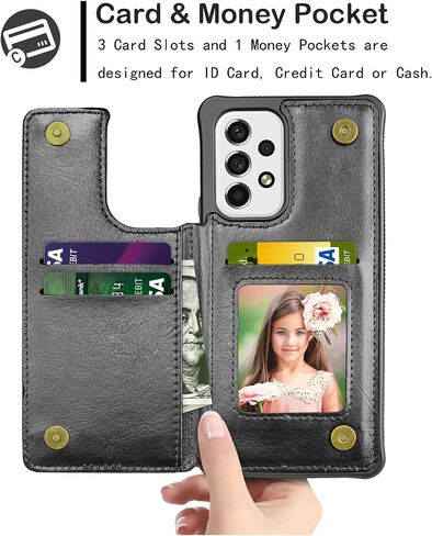 Case for Samsung Galaxy A53 5G, for Galaxy A53 5G Wallet Case with Card Holder, PU Leather ID Credit Card Slots Snap Buttons Clousure TPU Frame Bumper Back Flip Phone Cover [Black] in Saudi Arabia