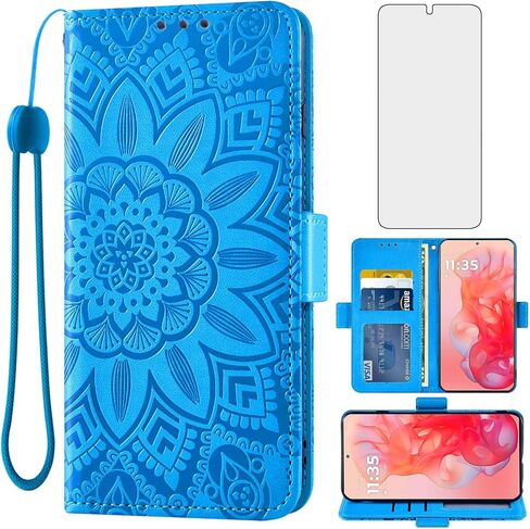 حافظة هاتف Asuwish لهاتف Motorola Moto G Stylus 5G 2024 مع واقي شاشة وحزام معصم وزهرة ماندالا وسحاب قابل للطي ومحفظة وحامل بطاقات G5 للنساء والفتيات باللون الأزرق in Saudi Arabia