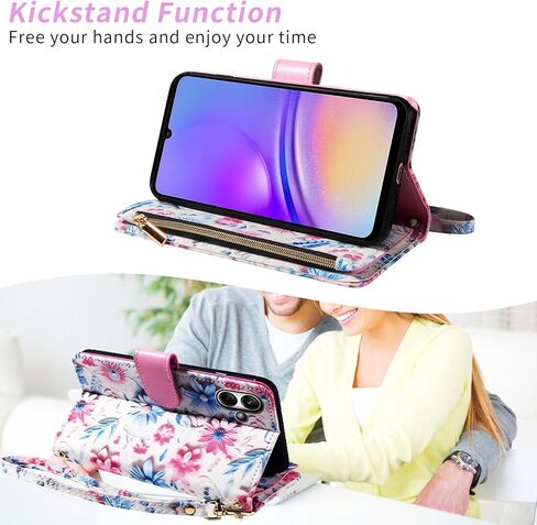 حافظة محفظة لهاتف سامسونج جالاكسي A04e مع حزام معصم قابل للفصل وحزام كتف وحزام كتف وسحاب من الجلد الزهري ومحفظة وحامل بطاقات الائتمان وغطاء هاتف AO4e A 04e بنات أسود in Kuwait