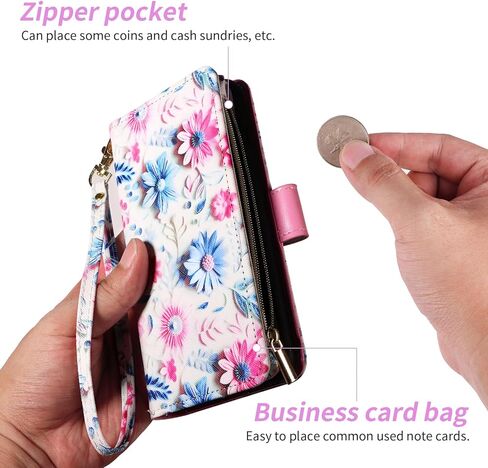 حافظة محفظة لهاتف سامسونج جالاكسي A04e مع حزام معصم قابل للفصل وحزام كتف وحزام كتف وسحاب من الجلد الزهري ومحفظة وحامل بطاقات الائتمان وغطاء هاتف AO4e A 04e بنات أسود in Kuwait