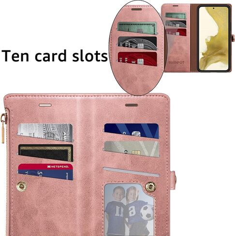 SUANPOT for iPhone 14 Plus 6.7 inch Wallet case 【RFID Blocking】【9 Card Slot】【Pocket】,Credit Card Holder Flip Folio Book Zipper PU Leather Protective Cover Women Men for Apple 14 Plus Phone case Purple in Kuwait