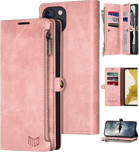 SUANPOT for iPhone 14 Plus 6.7 inch Wallet case 【RFID Blocking】【9 Card Slot】【Pocket】,Credit Card Holder Flip Folio Book Zipper PU Leather Protective Cover Women Men for Apple 14 Plus Phone case Purple in Kuwait