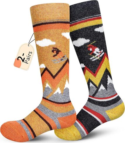 unenow Kids Knee-high Merino Wool Ski Socks 2 Pairs for Snowboarding Winter | Moisture-Wicking, Cushioning, Boys and Girls Thermal Warm Socks for Skiing, Skating, Hiking, Winter Cold Weather in Saudi Arabia