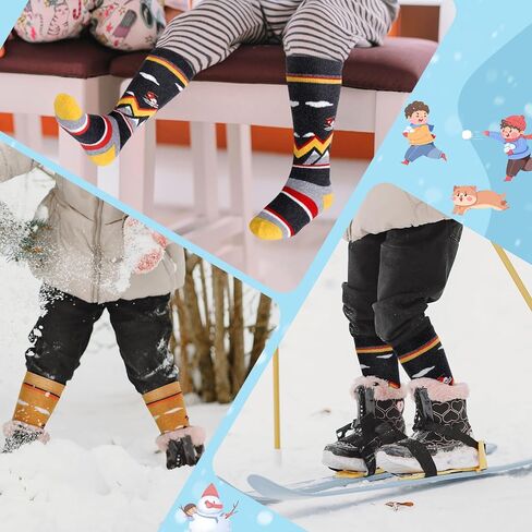 unenow Kids Knee-high Merino Wool Ski Socks 2 Pairs for Snowboarding Winter | Moisture-Wicking, Cushioning, Boys and Girls Thermal Warm Socks for Skiing, Skating, Hiking, Winter Cold Weather in Saudi Arabia