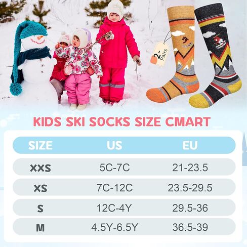 unenow Kids Knee-high Merino Wool Ski Socks 2 Pairs for Snowboarding Winter | Moisture-Wicking, Cushioning, Boys and Girls Thermal Warm Socks for Skiing, Skating, Hiking, Winter Cold Weather in Saudi Arabia