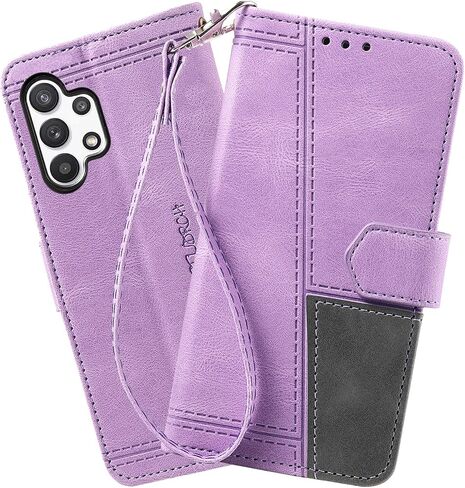 Case for Galaxy A32 5G, Wallet Case for Samsung Galaxy A32 5G, PU Leather Magnetic Cover with TPU Shockproof Interior Bumper, Purple in Saudi Arabia