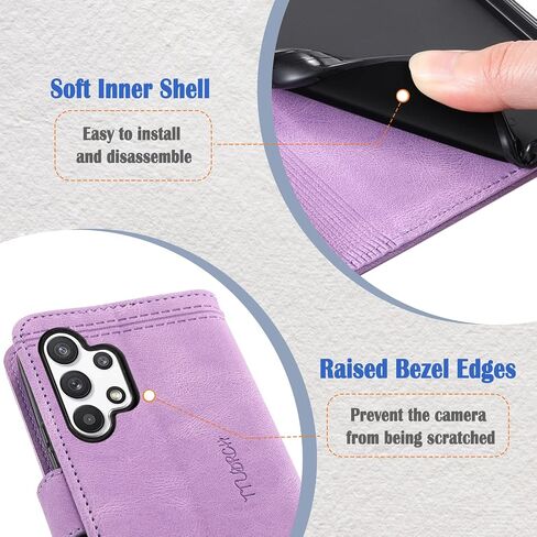 Case for Galaxy A32 5G, Wallet Case for Samsung Galaxy A32 5G, PU Leather Magnetic Cover with TPU Shockproof Interior Bumper, Purple in Saudi Arabia