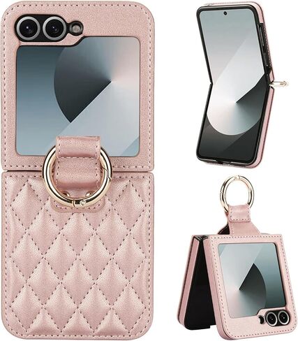 for Samsung Galaxy Z Flip 6 Case with Ring, Premium Leather Back Cover Anti-Scratch Shockproof Case for Galaxy Z Flip6 (Black) in Saudi Arabia
