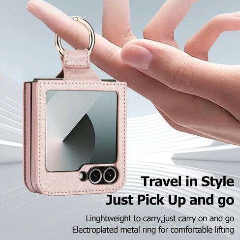for Samsung Galaxy Z Flip 6 Case with Ring, Premium Leather Back Cover Anti-Scratch Shockproof Case for Galaxy Z Flip6 (Black) in Saudi Arabia