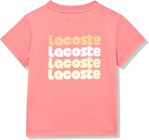 تي شيرت Lacoste بأكمام قصيرة ورقبة دائرية وكلمات كبيرة ورسومات ملونة in Saudi Arabia