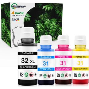 Compatible with HP 31 32 XL Ink for HP Smart Tank 7602 7301 6001 5103 5101 5000 5102 757 7601 7601 755 6002 7302 7001 Smart Tank Plus 551 651 455 457 450 Ink Printer(165ml Black, 100ml CMY Ink)