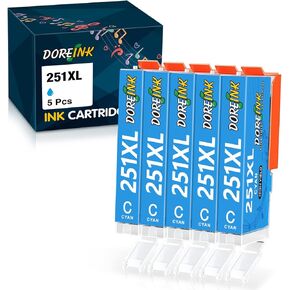 CLI-251XL Replacement Cyan 251 Ink Cartridges Compatible for Canon 251 Ink Cartridges to Use with PIXMA IX 6820, MX922, MG5420, MG5520, MG5522, MG6320, MG6620, iP7220, 251 XL Cyan Ink 5 Pack