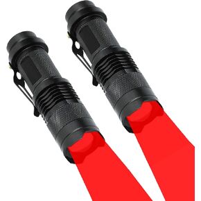 Red LED Flashlight Mini 3 Modes Zoomable Hunting Light Torch for Hunting, Astronomy, Night Vision, 2 Pack