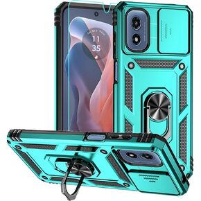 for Moto G Play 2024 Case, Soft Silicone Rubber Bumper Hard Plastic Phone Case with [Sliding Camera Lens Cover] [360° Rotatable Kickstand Ring] [HD Screen Protector] for Motorola G Play 2024 4G Blue