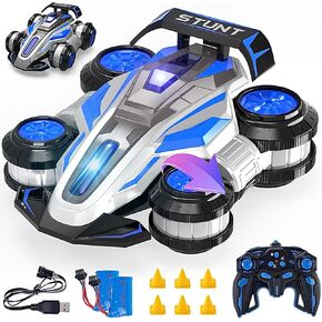 1:14 Drift Remote Control Stunt Car 2.4GHz 4WD RC Cars Rotating 360 Degrees Vehicle Toys with Lights Music, Upright Walking Four-Wheeled Rollover Toy Car Gifts for Boys Girls 6-12 Year（Red）…