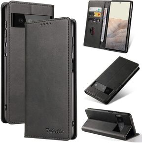 for Google Pixel 6 Pro Case, Vintage Wallet Case Card Holder Kickstand Built-in Magnetic Flip Folio Leather Case for Google Pixel 6 Pro - Black