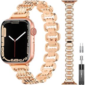 Compatible with Apple Watch Band 49/46/45/44/42/41/40/38mm Women Men, Dressy Stainless Steel Metal Square Hollow Designer Adjustable Bracelet for iWatch Series 10/9/8/7/6/5/4/3/2/1/SE/Ultra