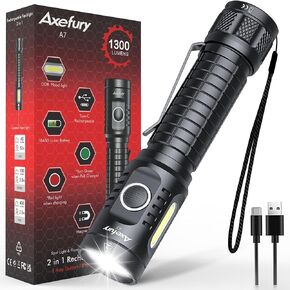 Flashlight, Rechargeable Magnetic LED Flashlight High Powered 1300 Lumens,Tactical LED Light Torch COB Work Light,9 Modes,IP67 Outdoor Gear A7
