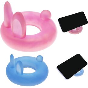 2 Pcs Funny Phone Stand,Cute Phone Stand for Desk,Swimming Ring Base with Bunny Ear Holder,Large Small Two Color Phone Holders,Desktop Decoration with All Mobile Phones
