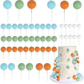 52 Pcs Ball Cake Decorations - Orange Ball Dessert Picks Cake Cupcake Toppers, Birthday Party Baby Shower Gender Reveal Cake Supplies